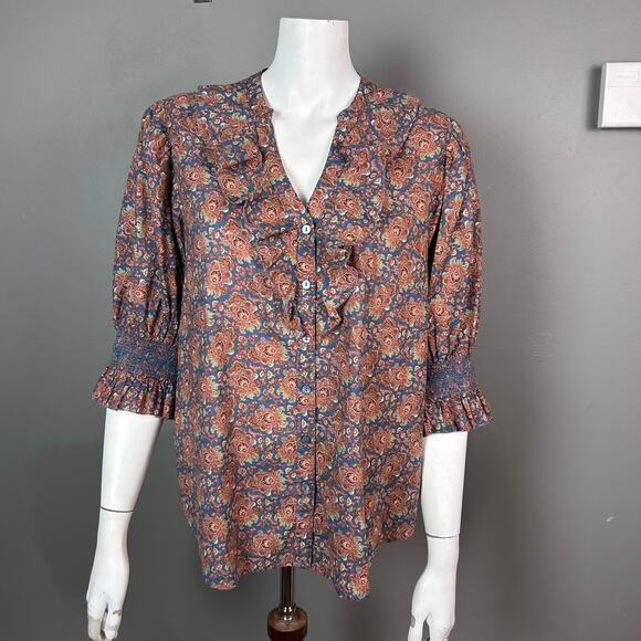 Sundance top blouse Medium floral cotton ruffle Outlander floral lightweight - Picture 6 of 15